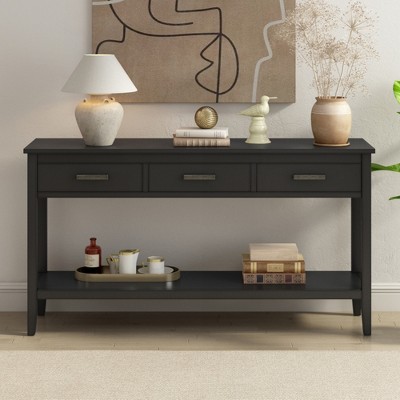 KIGFTSOD Contemporary 3-Drawer Console Table with 1 Shelf, Entrance Table for Entryway, Hallway, Living Room, Foyer, Corridor