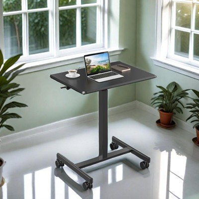 INFURNIC Desks Mobile Small Standing Desk Adjustable Height, Portable Rolling Desk with Lockable Wheels, Stand up Table, Black, 25.7"*19"*28.5"