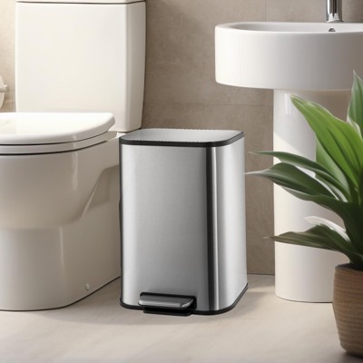 Bathroom Trash Can, Garbage Can, Small Step On Trash Can with Soft Close Lid Foot Pedal & Inner Bucket for Kitchen Home Office