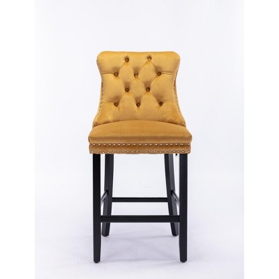 Ridstar Set of 2 Contemporary Barstools with Button Tufted Decoration and Wooden Legs For Apartment & Dining Room-Yellow