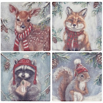 Primitives By Kathy 4.0 Inch Winter Animal Coaster Set Christmas Coaster Set , (5PC)
