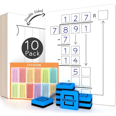 SCRIBBLEDO Division Dry Erase Board 9"x12" Pack of 10 w Erasers