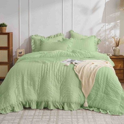 BAGOKIE 2/3 Pieces Seersucker Ruffle Bed in a Bag Comforter Set