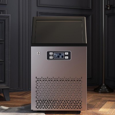 Acekool Commercial Ice Maker Machine, 110Lbs/24H with 33Lbs Storage, Stainless Steel Self-Cleaning Ice Maker, 66 Cubes in 5-15 Mins, Freestanding