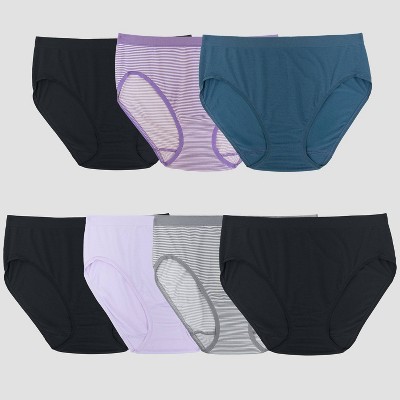Fruit of the Loom Women's 6+1 Bonus Pack 360 Stretch Seamless Hi-Cut Underwear - Black/Gray/Blue