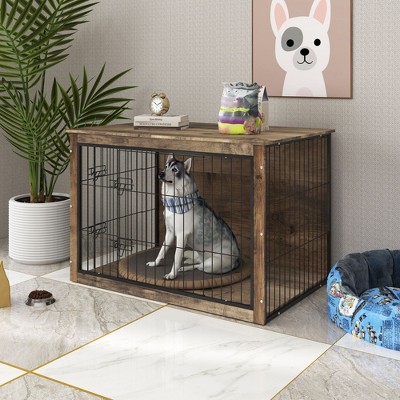 Nicbex 33"/44" Medium Dog Crate Furniture with Double Doors,Wooden Dog Kennel Indoor,Multi-Functional Dog Cage Furniture,Dog Crates for Medium Dogs