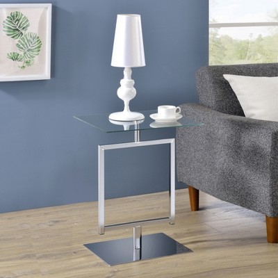 Kings Brand Furniture Molein Side Table, Metal Base and Tempered Glass Top Pedestal Side Table