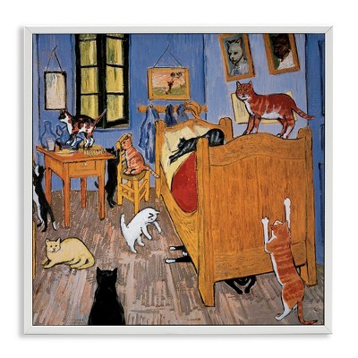 Stupell Industries Cats in Bedroom Classics Parody Black Framed Giclee Art
