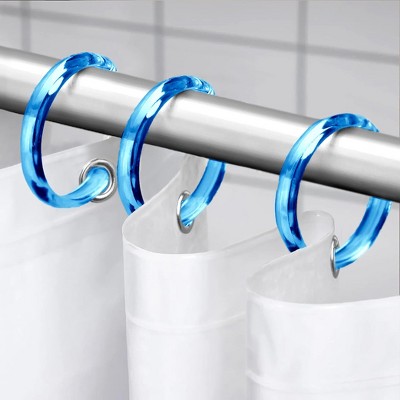 Home Mart Goods 12 Piece Premium Plastic Blue Shower Curtain Hooks Rings Round 2.3" Inches