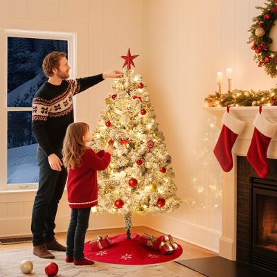 Christmas Tree, Pre-Lit Artificial Christmas Tree with 900 Lights, Xmas Trees with 1800 Snowy White PVC Branches