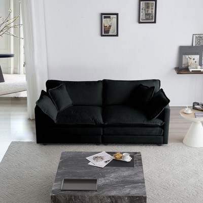 Modern Fabric Loveseat Sofa Couch for Living Room Upholstered Large Size Deep Seat 2-Seat Sofa with 4 Pillows Beige Chenille