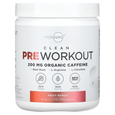 Type Zero Clean Pre Workout (11.3 oz, Fruit Punch) + Beet Root + L-Arginine + L-Citrulline, 2G Arginine, L-Citrulline Malate, Beta A, Sugar Free,
