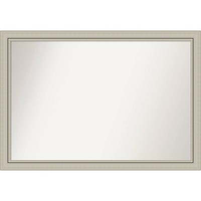 40" x 28" Non-Beveled Romano Silver Narrow Wood Wall Mirror - Amanti Art: Modern Rectangle, Includes Mounting Hardware