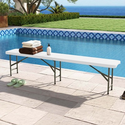 Costway 6 ft Plastic Folding Bench with 1320 LBS Capacity Handle & Lock For Outdoor Picnic White/Gray
