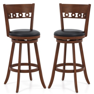 Tangkula 2PCS 30.5" Bar Height Chairs Swivel Bar Stools w/ Rubber Wood Frame