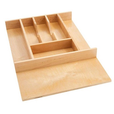 Rev-A-Shelf Trim-to-Fit Silverware Drawer Organizer For Kitchen Utensil Cutlery Cabinet Storage, Natural Maple Wood Compartment Tray Insert
