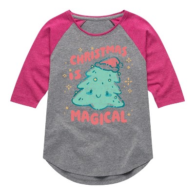 Girls' - Instant Message - Christmas Is Magical Shirt Tail Raglan Graphic T-shirt
