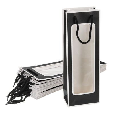 Unique Bargains Sturdy Paper Clear Window Wine Gift Bags with Rope Handles 4.92"x3.35"x14.2"