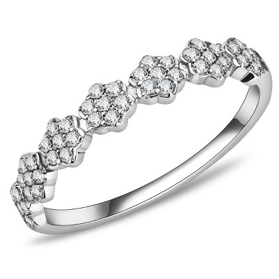 Slickblue Polished Stainless Steel CZ Promise Ring for Women - Clear Flower Stone, No Plating, Sizes 5-10