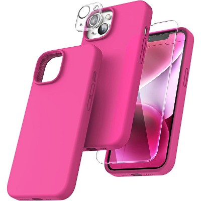 Entronix Silicone Case Designed for Apple iPhone 14 Liquid Silicone Case, 3 in 1 Bundle Case with Clear Tempered Glass and Camera Lens Shockproof Case