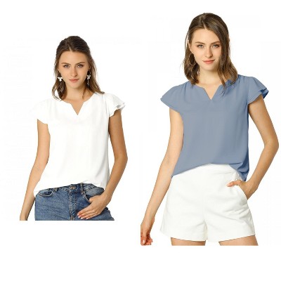 INSPIRE CHIC Women's Work Business Casual Plain Cap Sleeve Blouse 2 Packs