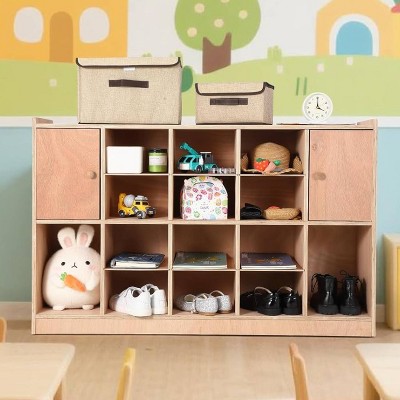 GustoWave 12 Cubbies Storage Organizer with 2 Cabinet Doors Shelf for Kids Toys