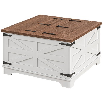 HOMCOM Farmhouse Coffee Table with Flip Top, Hidden Storage Compartment, Square Center Table for Living Room