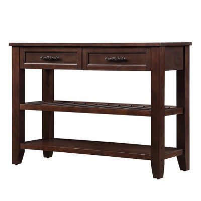 Dexmalle Mid Century Console Sofa Table with 2 Storage Drawers and 2 Tiers Shelves