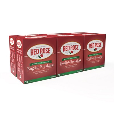 Red Rose Decaffeinated English Breakfast Tea with 50 Individually Wrapped Tea Bags Per Box Pack of 6