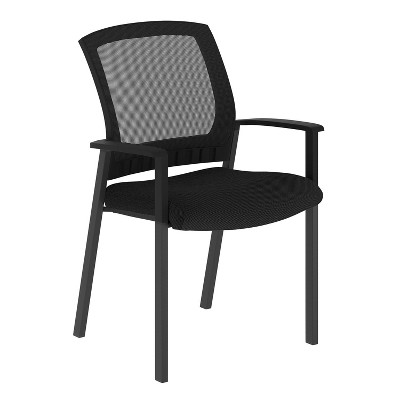 Flash Furniture HERCULES Commercial Black Mesh Stackable Side Chair with Arms and Powder Coated Black Steel Frame