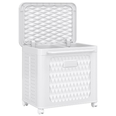 VECELO Laundry Hamper with Wheels & Lid, Plastic Laundry Basket with Handle, Rolling Laundry Bin for Laundry Room or Bathroom, White
