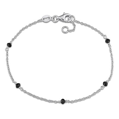 EVERLY JEWELRY | Sterling Silver 3/4 CT TW Black Bead Diamond Bracelet With Chain, 7"+0.5" Ext.