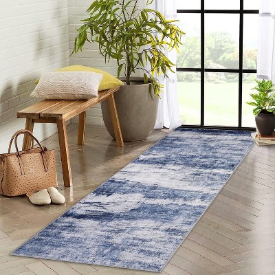 Acekool 2x6 Abstract Runner Rug, Machine Washable Non Slip Low Pile Ultra Soft Foldable Carpet for Kitchen Bedroom, Blue