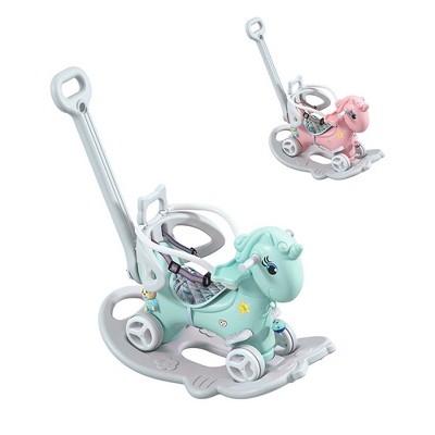 Rocking Horse Balance Bike Ride On Toys With Push Handle Backrest Balance Plate For Girls Boys Christmas Birthday Gifts