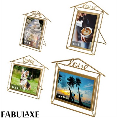 Fabulaxe Decorative Gold Metal Floating Picture Frame Vertical & Horizontal Photo Display with Easel Back