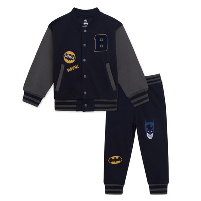 DC Comics Fleece Varsity Bomber Raglan Jacket Jogger Pants Outfit Set Toddler