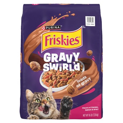 Purina Friskies Gravy Swirlers with Flavors of Chicken, Salmon & Gravy Adult Complete & Balanced Dry Cat Food