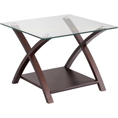 Elm Lane Ashton Modern Espresso Wood Square Accent Side End Table 23 3/4" Wide with Shelf Brown Clear Glass Tabletop for Living Room Bedroom Entryway
