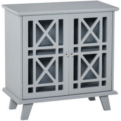 HOMCOM Wood Accent Sideboard Buffet Serveing Storage Cabinet with Fretwork Doors and Elevated Base, Gray