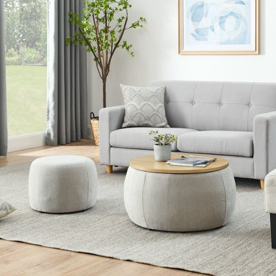 CAVINAS Round Foam Storage Ottoman Bench with Small Seat,Upholstered Storage Ottoman,Storage Bench for Living Room,Bedroom