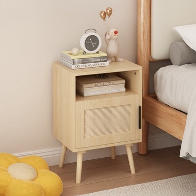 FONTOI Nightstands, Wood Nightstand with Drawer and Shelf for Kids' Room Bedroom Nursery, Brown, 11.81"*22.83"*15.74"