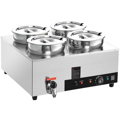 VEVOR Electric Soup Warmer, Four 7.4QT Stainless Steel Round Pot, 1500W Food Warmer,  Adjustable Temp, Bain Marie with Anti-Dry Burn and Reset Button