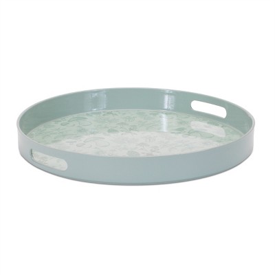 HomeRoots 14" Pale Sage Mushrooms Round Serving Tray With Handles