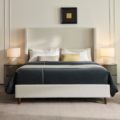 Sapphtopaz Modern Bed Frame with Wingbacks Headboard Upholstered Platform Bed with Solid Wood Feet for Bedroom,No Box Spring Needed