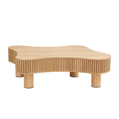 42.5" Modern Irregular Drum Coffee Table – Wood Pedestal Base Table with Grain MDF Top for Living Room or Bedroom