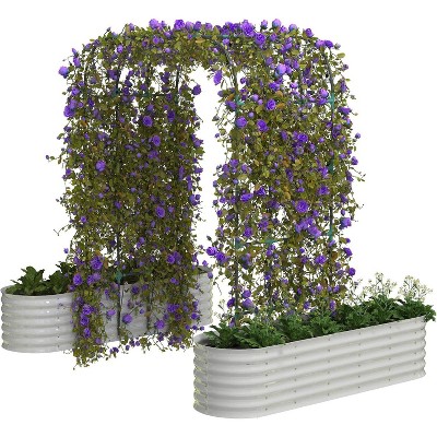 3 in 1 Raised Garden Bed with 85in Tall Arch Trellis for Climbing Plants, Galvanized Planter Garden Box Outdoor for Gardening