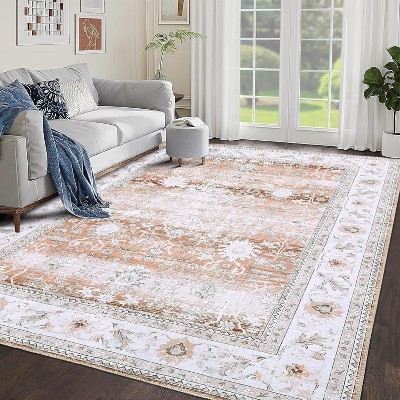 Acekool 2x6 Vintage Floral Runner Rug - Washable Low Pile Non-Slip Carpet for Hallway, Bedroom & Kitchen