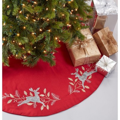 Saro Lifestyle Embroidered Tree Skirt With Reindeer Design