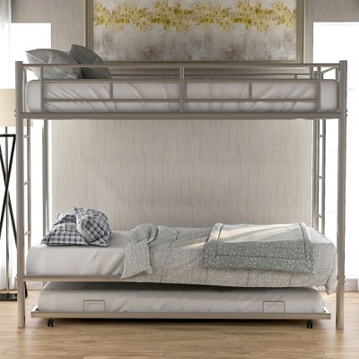 PAGED Twin over Twin Bunk Bed Modern Simple Metal Triple Bed Frame with Trundle, Guardrail and Ladders for Bedroom