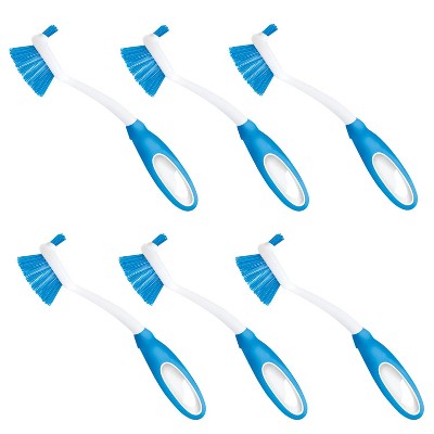 Dish Brush Kitchen Scrubber, by LOLA, Has Stiff Bristles & Food Scraper, Comfort No-Slip Grip Handle, Safe for Non-Stick & Coated Cookware, 1 Pack
